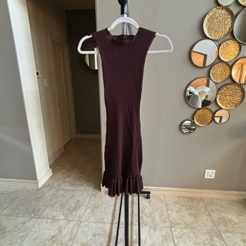 Red Ruffled Mock Neck Sheath Midi Dress